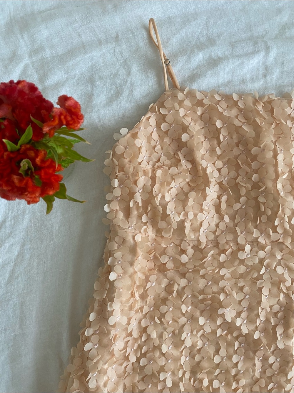 Anthropologie Peach Petal-Trim Flower Dress